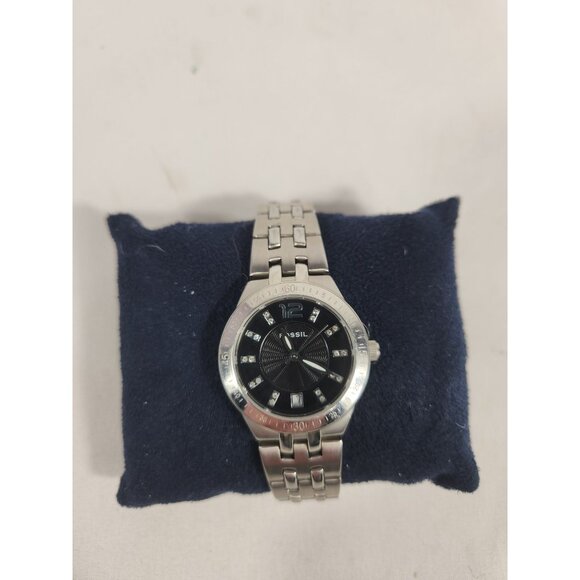 Fossil Blue Womens Watch AM-4018 Bezel Glass Rhinestone Vintage 6